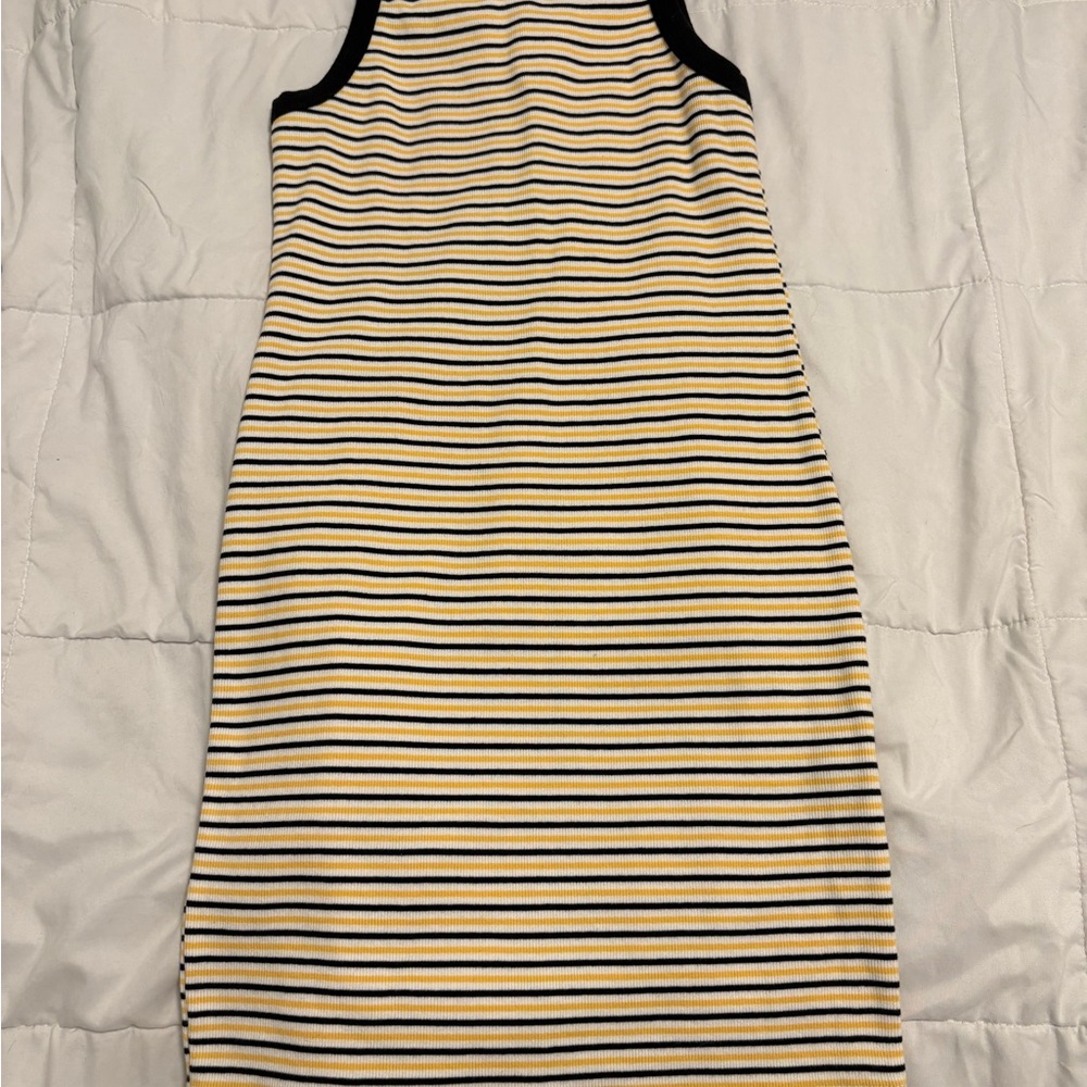 Forever 21 Black and Cream Striped Midi Dress